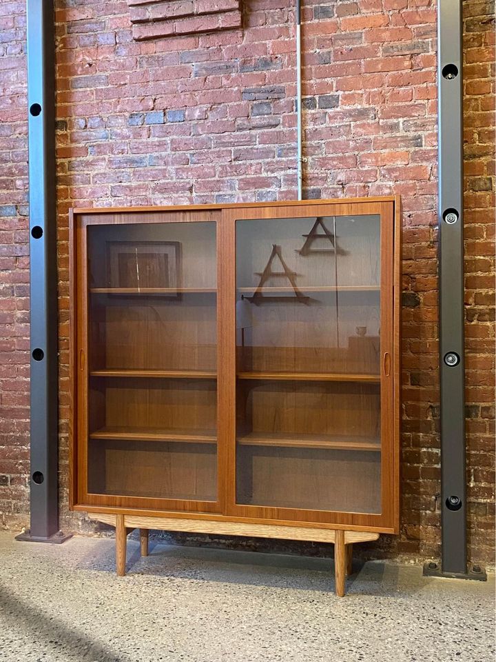 1960s Danish Teak and Oak Bookcase Display Cabinet