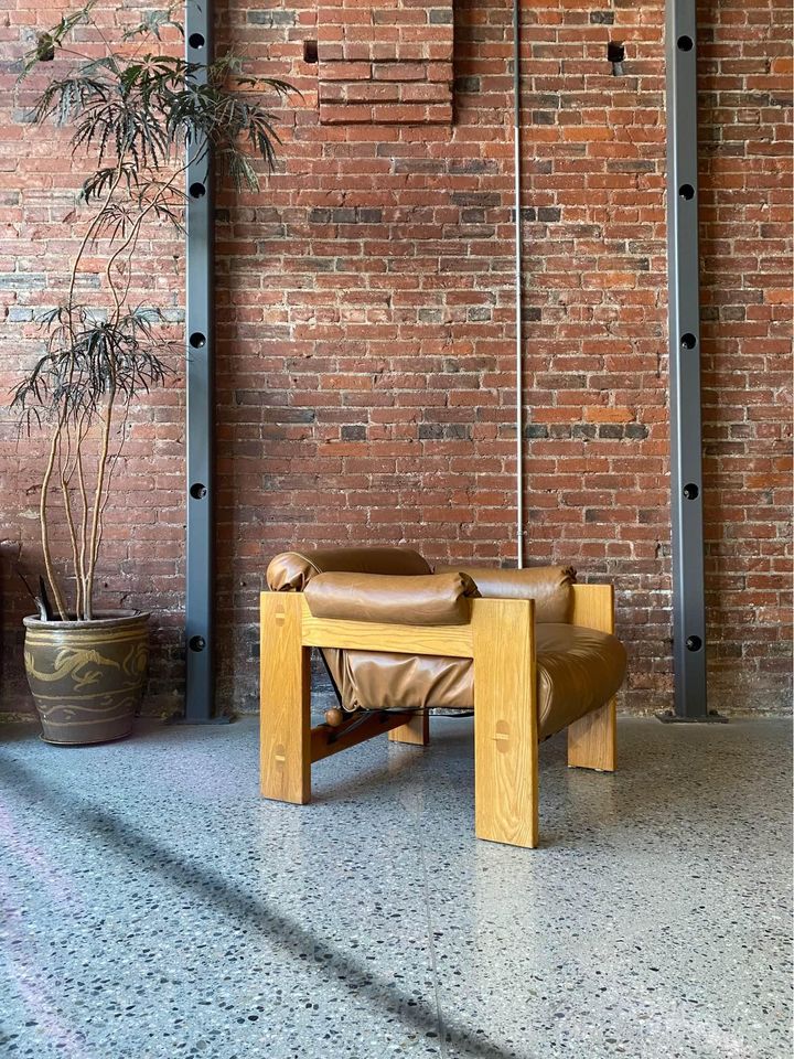 1960s Oak and Leather Lounge Chair by Paul Arno