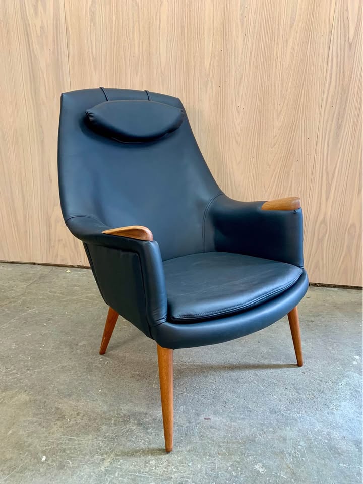 1960s Danish Teak and Leather High Back Lounge Chair by Gerhard Beeg