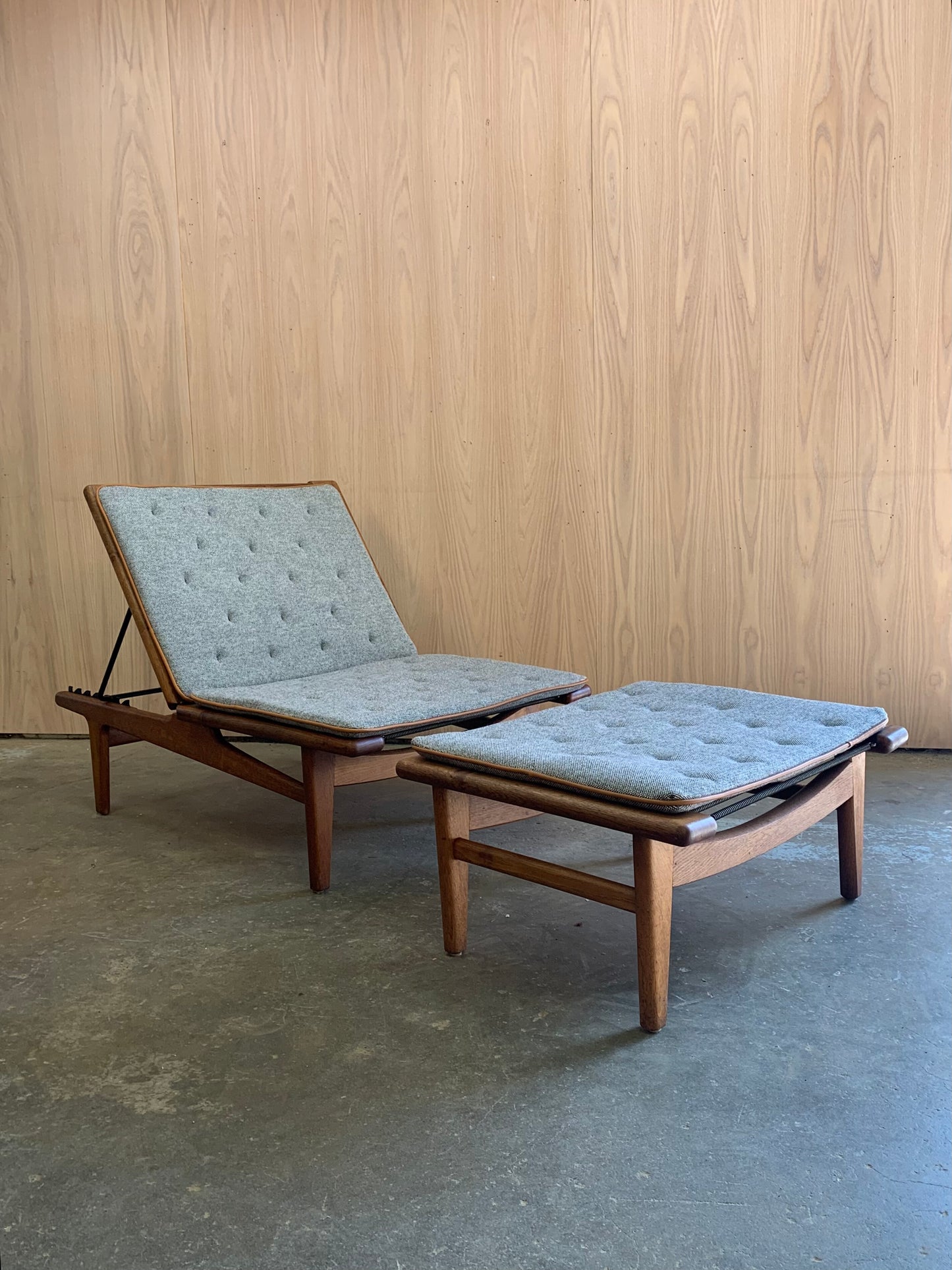 1960s Oak Lounge Chair and Ottoman Daybed Model GE1 by Hans Wegner for Getama