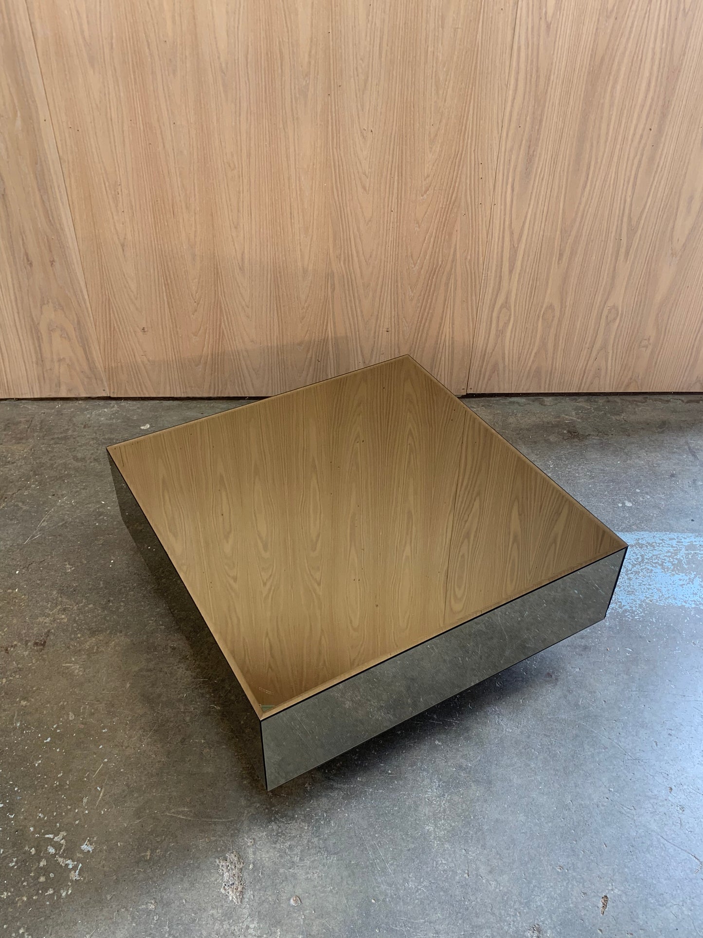 1970s Mirror Glass Coffee Table with Black Plinth Base