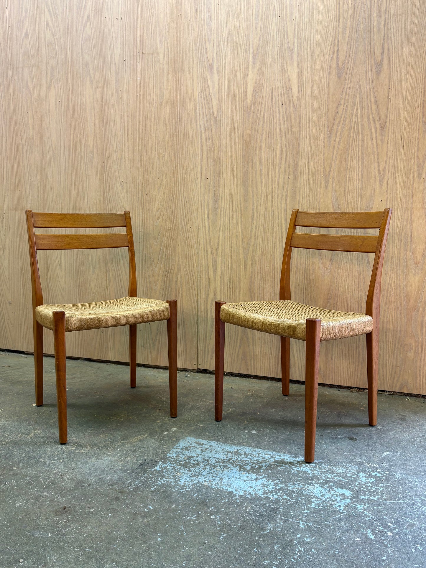 Pair of 1960s Swedish Teak and Handwoven Paper Cord Dining Chairs