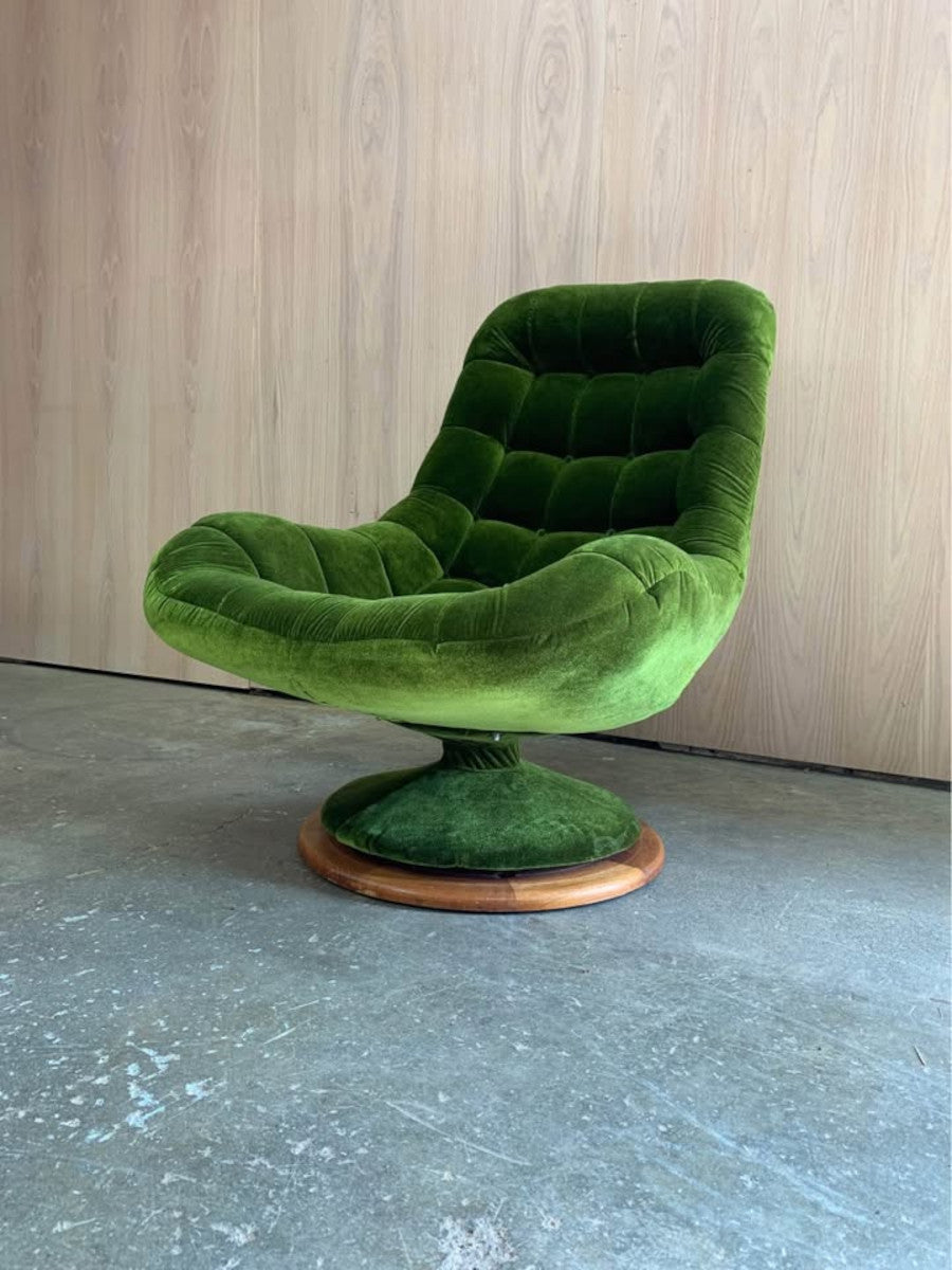 1960s Teak and Velvet Scoop Chair by R Huber