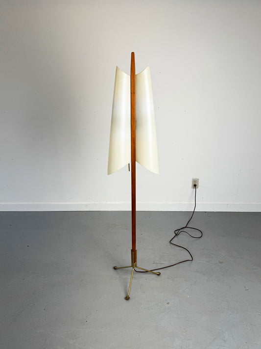 1950s American Modern Floor Lamp in Walnut, Brass and Acrylic.