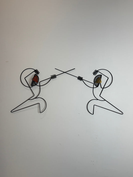 1950s Pair of Fencing Wire Wall Sculptures by Frederic Weinberg, USA.