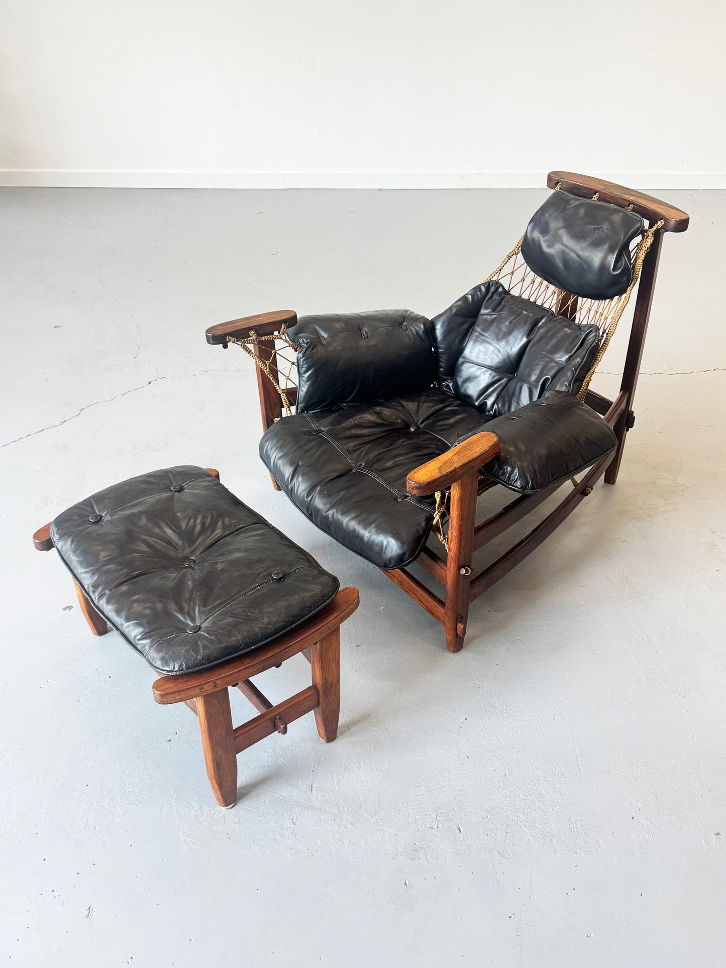 1960s Jangada Lounge Chair and Ottoman by Jean Gillon in rosewood and black leather