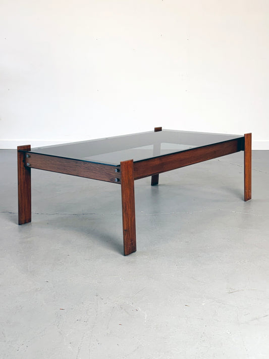1970s MP-129 Coffee Table by Percival Lafer in Jatobá and Smoked Glass.