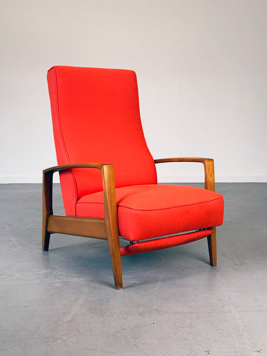 1950s Mid-Century Reclining Lounge Chair with Fold-Out Footrest
