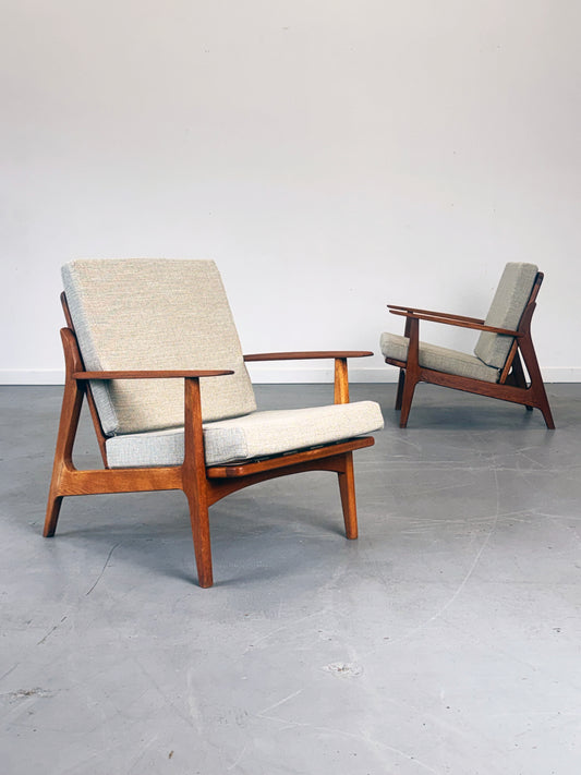 Pair of 1960s Danish Teak and Oak Lounge Chairs