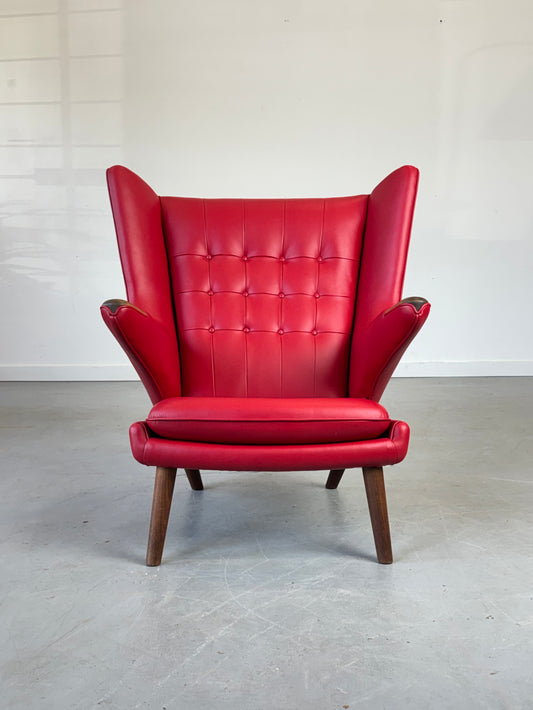 1950s AP19 Papa Bear Lounge Chair by Hans J. Wegner  for A.P. Stolen in Red Leather, Denmark.