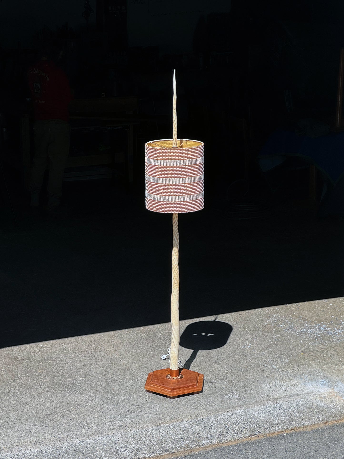 1960s Narwhal Tusk Floor Lamp in teak and copper