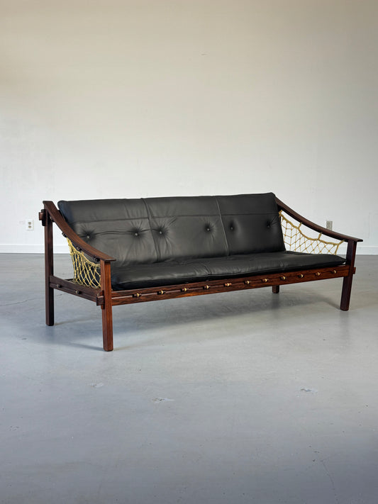 1960s Amazonas Sofa by Jean Gillon for Wood Art in rosewood and black leather