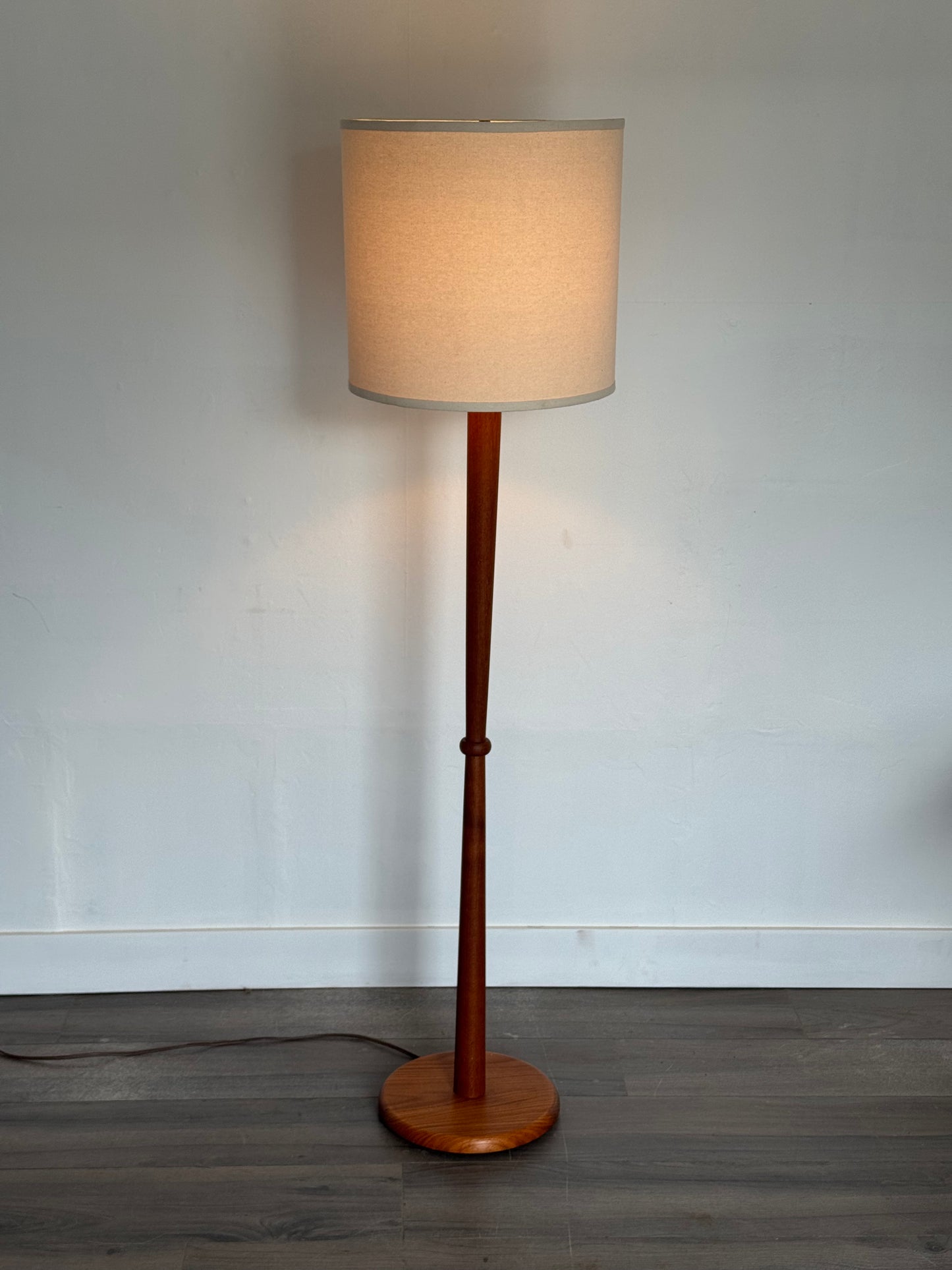 1960s Danish Modern Teak Floor Lamp with Drum Shade