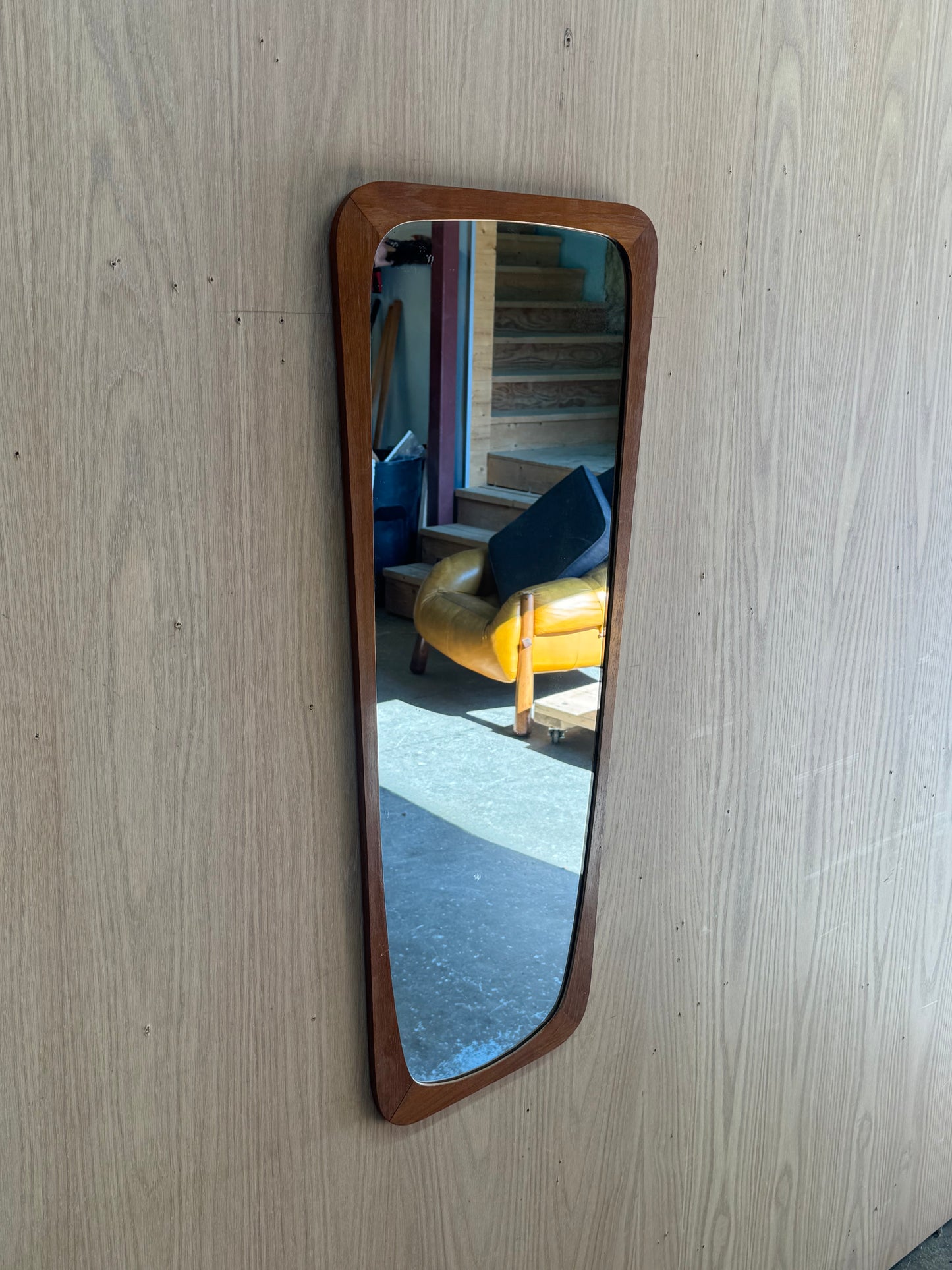 1960s Sculptural Danish Modern Wall Mirror in teak
