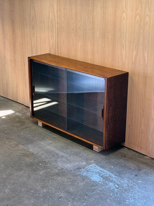 1960s Rosewood Display Cabinet by Bernhard Pedersen with Sliding Glass Doors