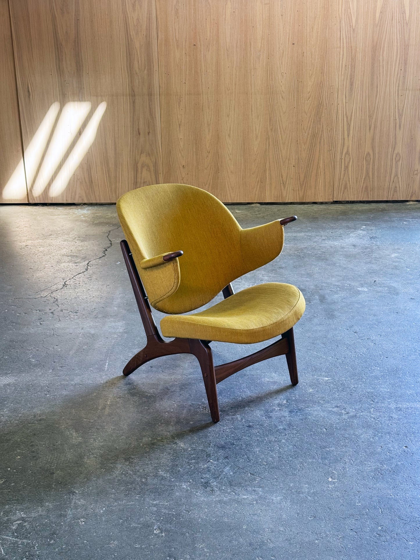 1950s Model 33A Easy Chair by Carl Edward Matthes in teak and striped fabric