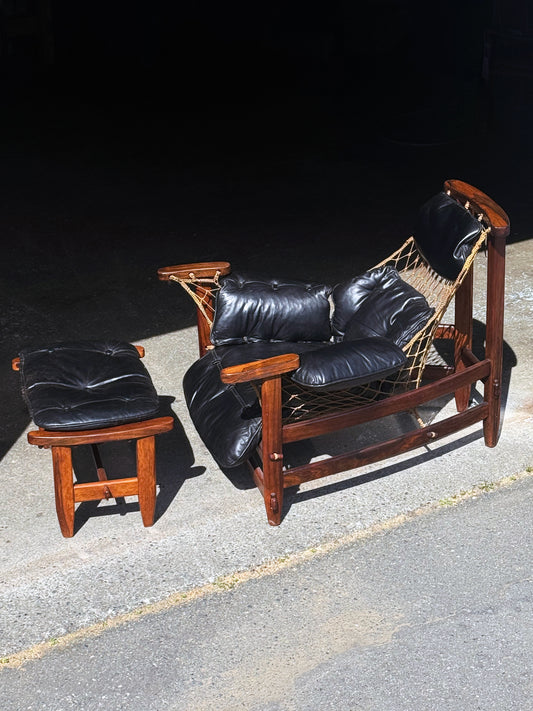 1960s Jangada Lounge Chair and Ottoman by Jean Gillon in rosewood and black leather