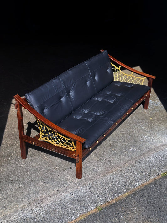 1960s Amazonas Sofa by Jean Gillon for Wood Art in rosewood and black leather