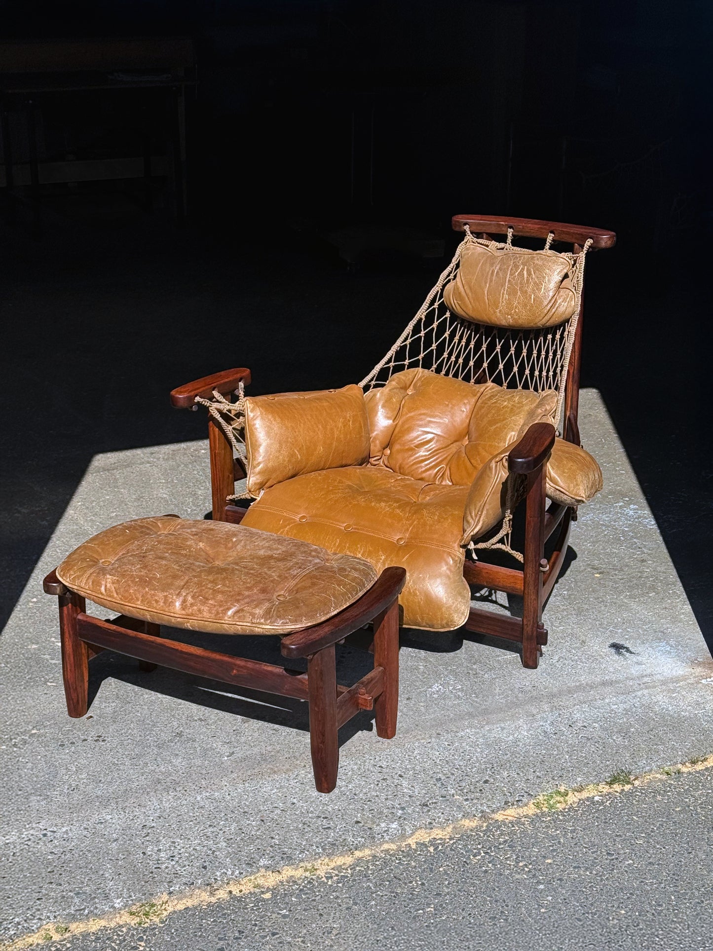 1960s Jangada Lounge Chair and Ottoman by Jean Gillon in Rosewood and original Brown Leather