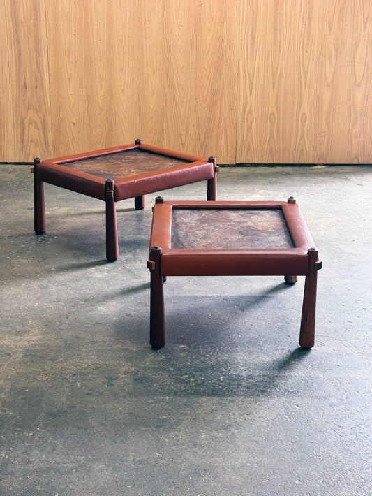1970s MP81 Side Tables Pair by Percival Lafer in jatoba, formica, and leather