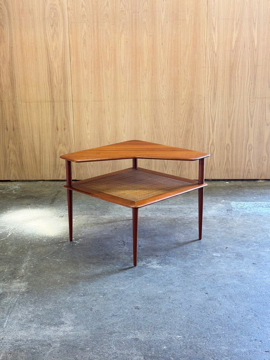 1960s Minerva 417 Abcc Corner Table by Peter Hvidt & Orla Molgaard Nielsen for France & Son in teak and rattan
