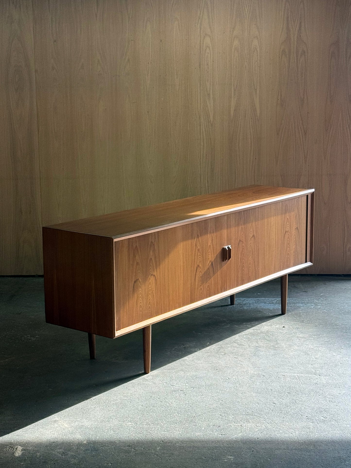 1960s Tambour Door Teak Sideboard by Svend Aage Larsen for Faarup Mobelfabrik