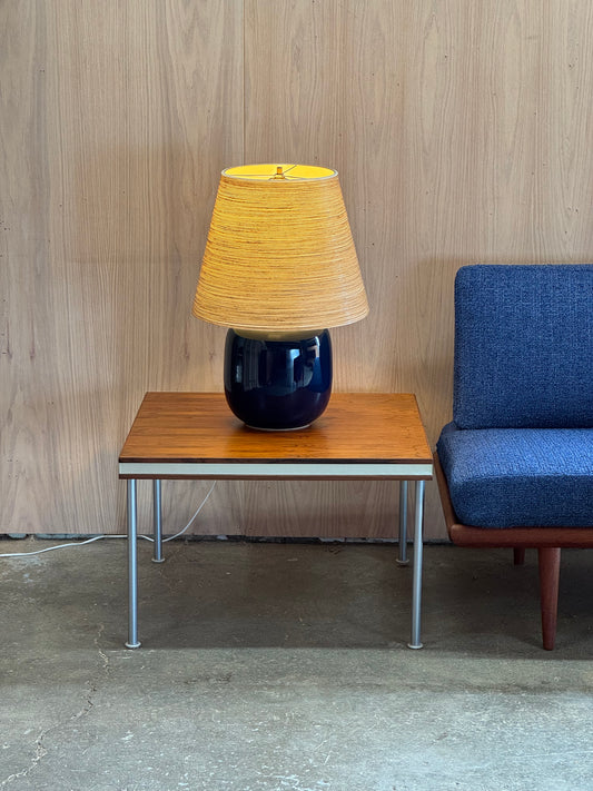 1960s Table Lamp by Lotte & Gunnar Bostlund in blue ceramic and original fiberglass shade