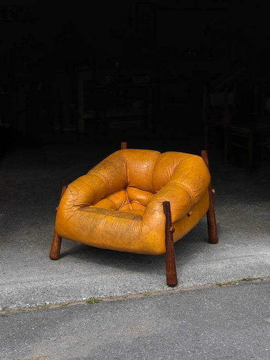 1970s MP-81 Lounge Chair by Percival Lafer in original mustard leather and Brazilian jatobá