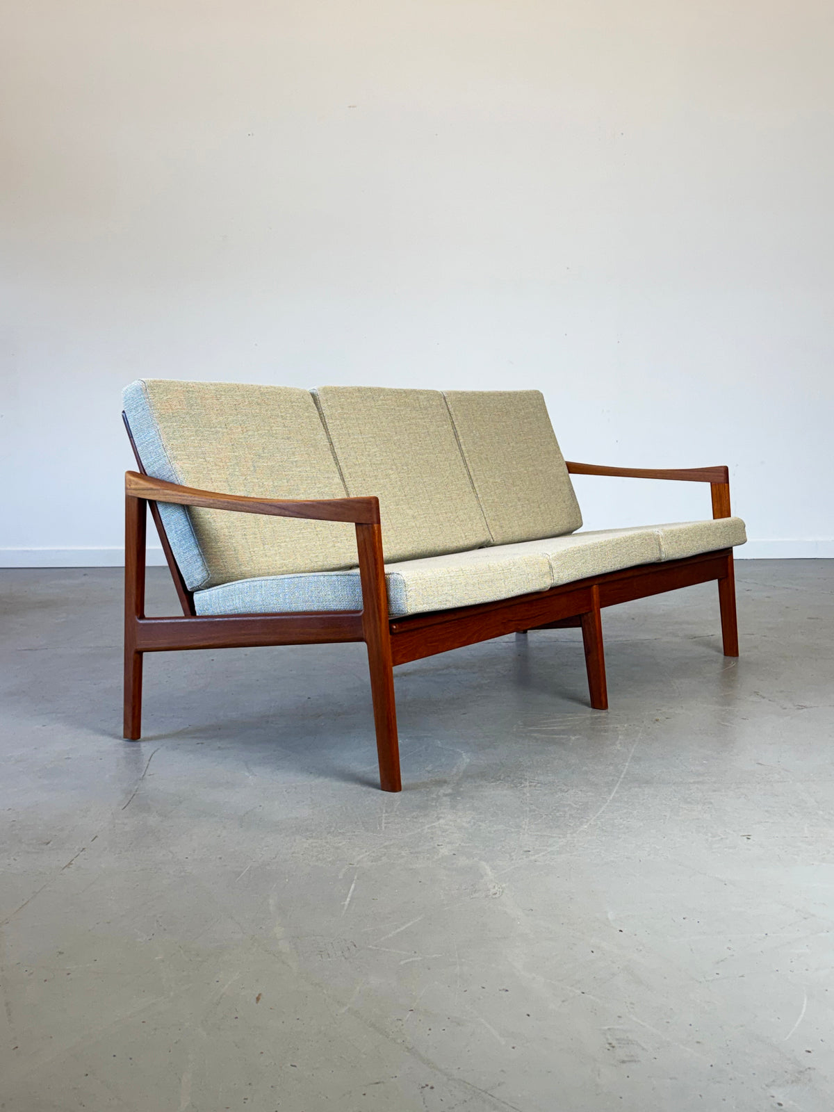 1960s Canadian Solid Teak Open Arm Sofa