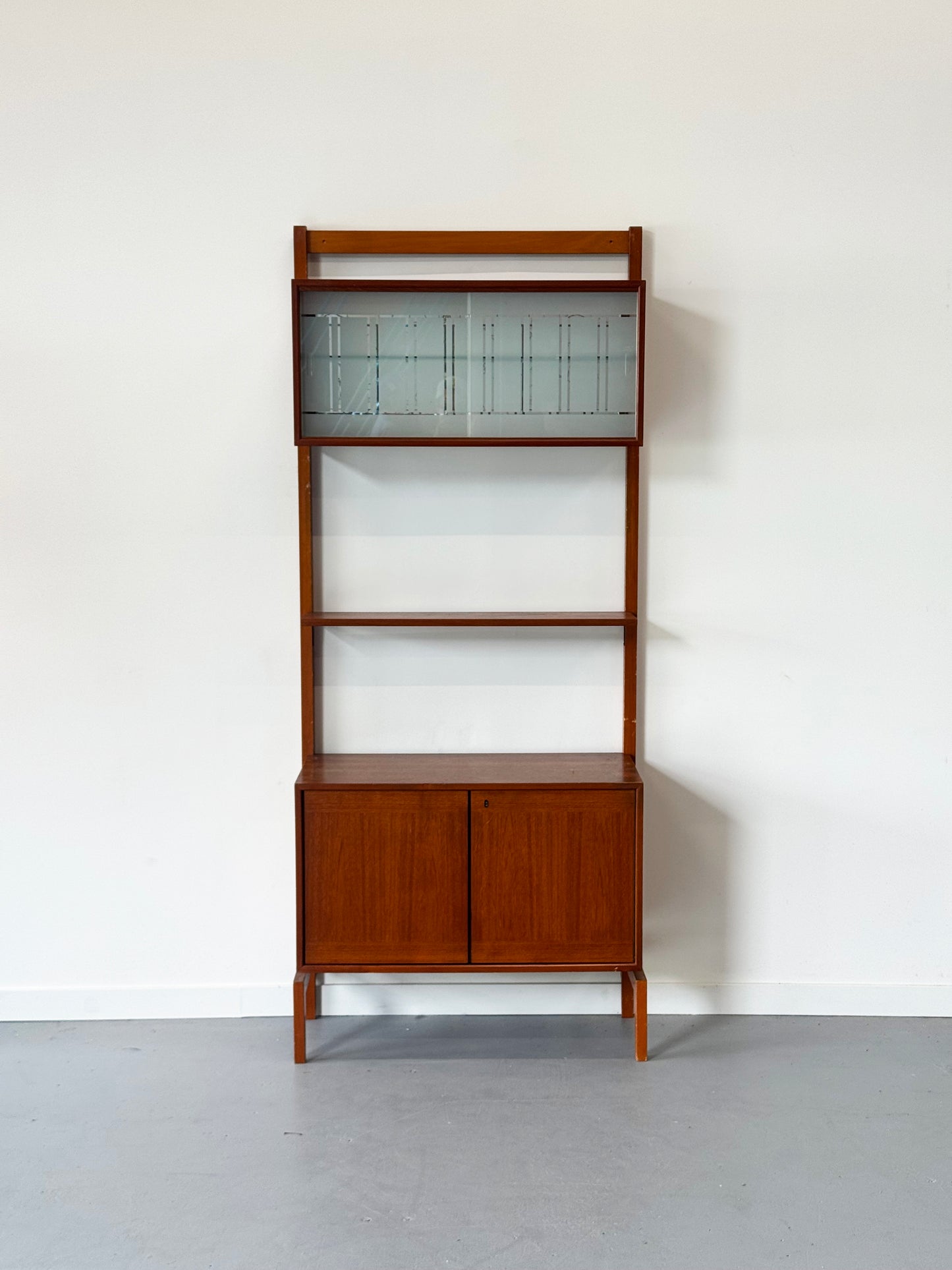 1960s Norwegian Teak Freestanding Wall Unit with Bar and Display Cabinet