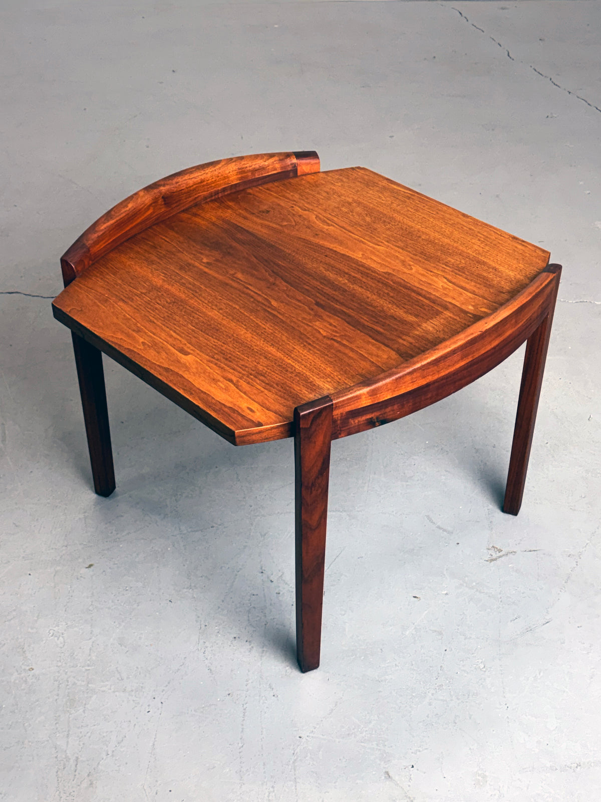 1960s Jens Risom Side Table with sculpted teak frame.