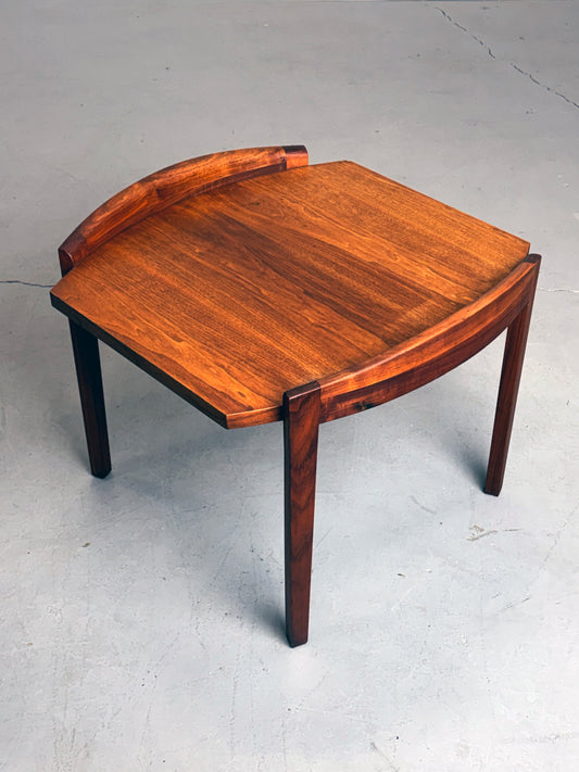 1960s Jens Risom Side Table with sculpted teak frame.