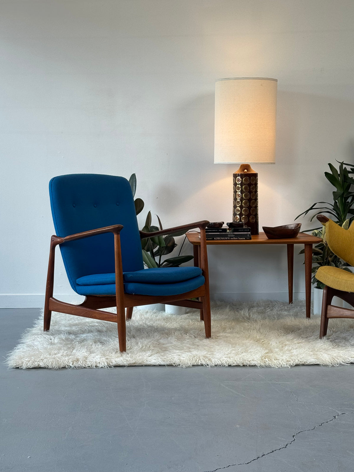 1950s BO95 Chair by Finn Juhl for Bovirke in teak and original blue wool.