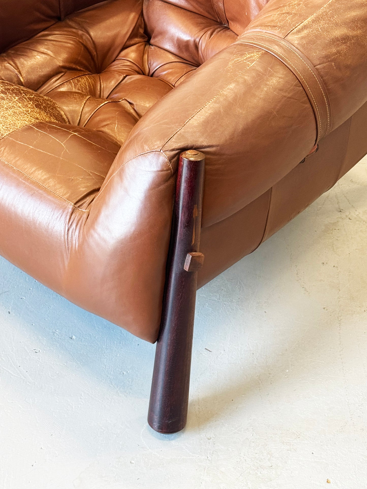 1970s Percival Lafer MP-81 Lounge Chair and Ottoman in Original Brown Leather and Brazilian Jatobá