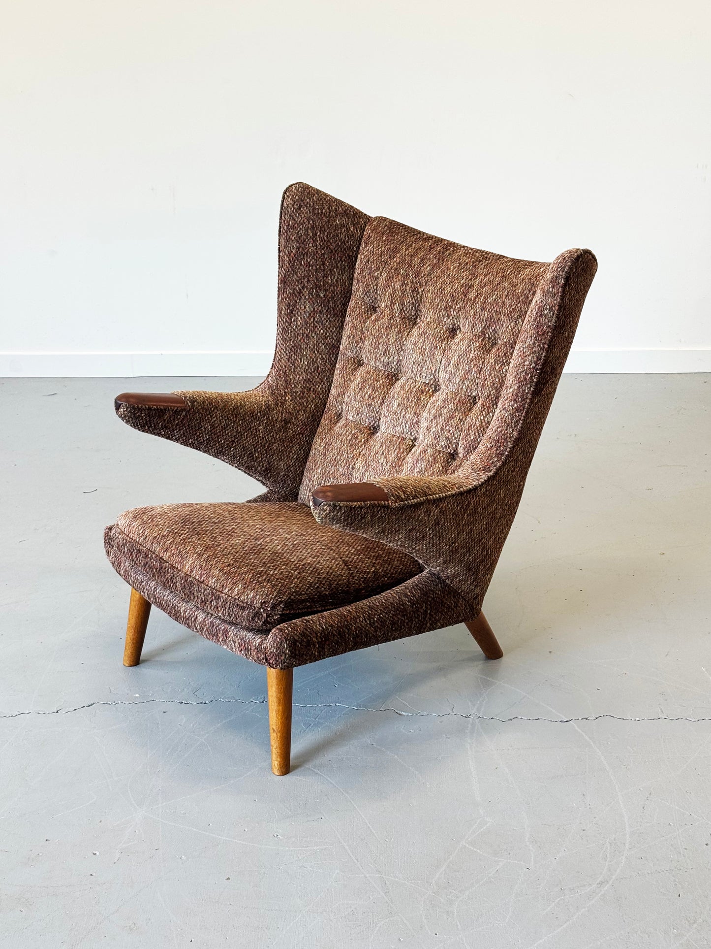 1950s Papa Bear AP19 Lounge chair and ottoman by Hans J. Wegner for A.P. Stolen in Woven Fabric