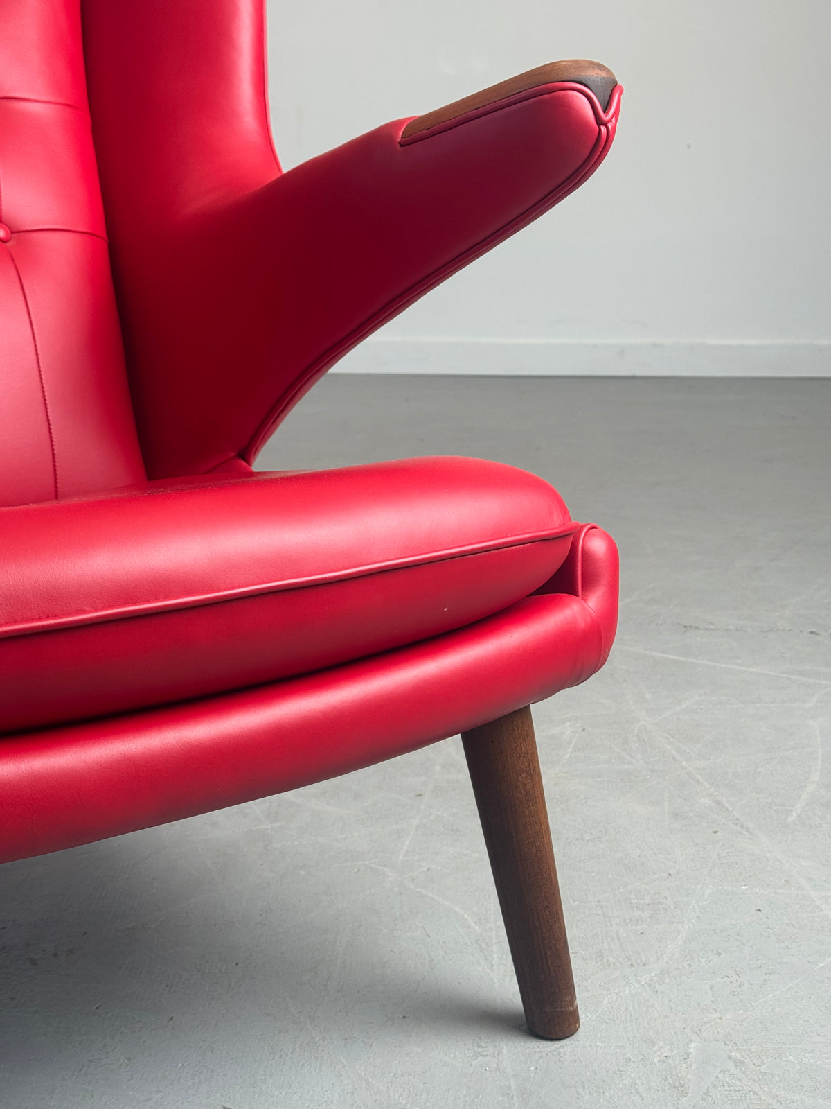 1950s AP19 Papa Bear Lounge Chair by Hans J. Wegner  for A.P. Stolen in Red Leather, Denmark.