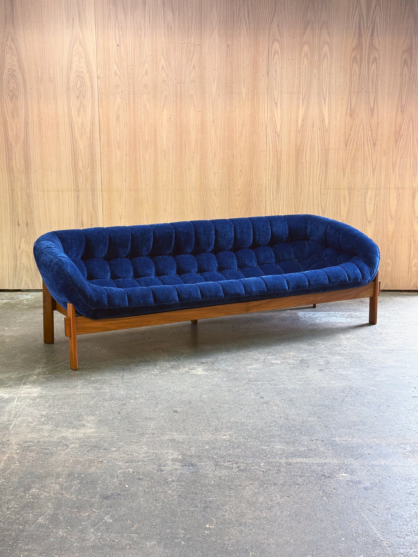 1960s Pod Sofa by R Huber in teak and blue upholstery