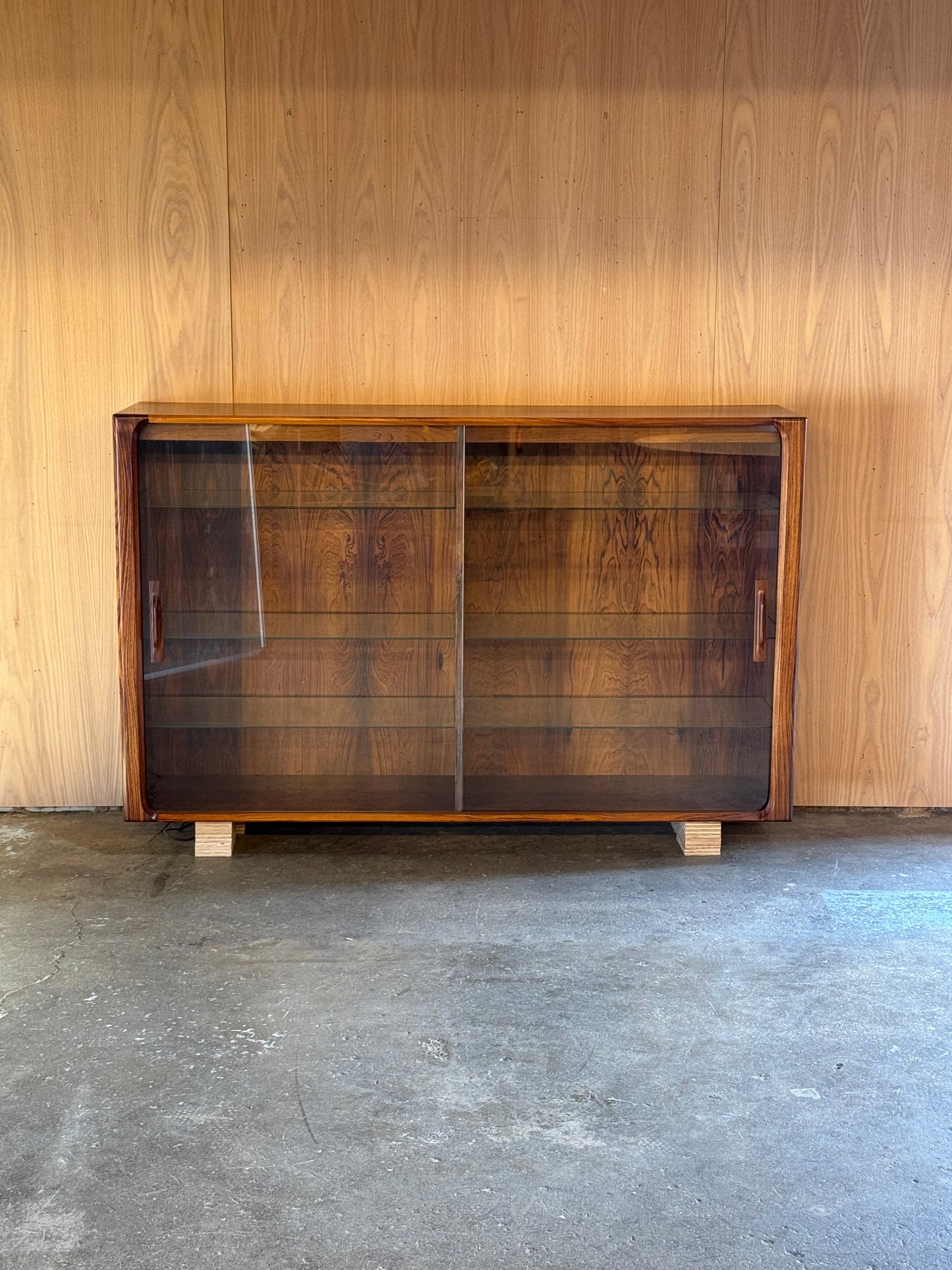 1960s Rosewood Display Cabinet by Bernhard Pedersen with Sliding Glass Doors