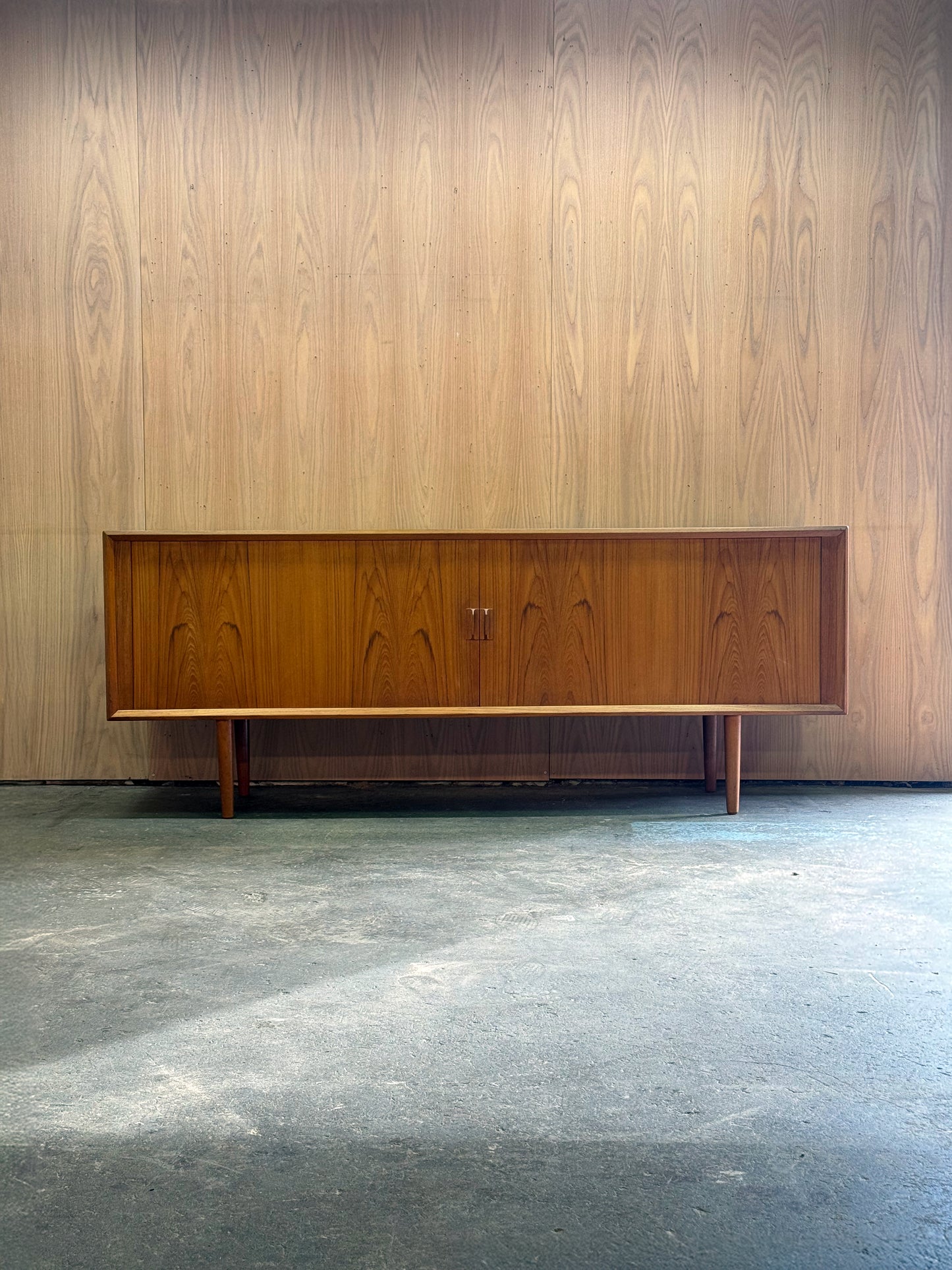 1960s Tambour Door Teak Sideboard by Svend Aage Larsen for Faarup Mobelfabrik