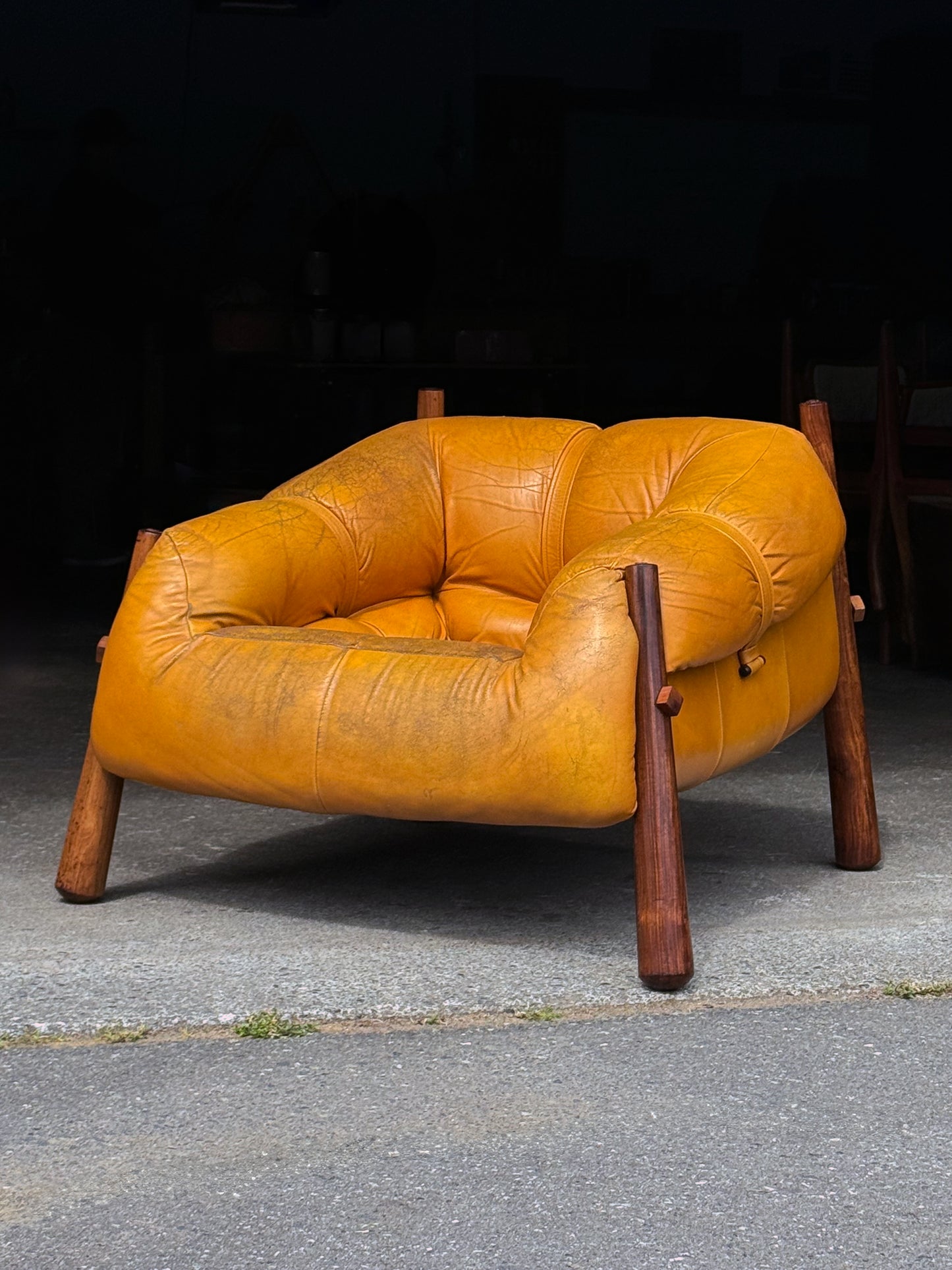 1970s MP-81 Lounge Chair by Percival Lafer in original mustard leather and Brazilian jatobá