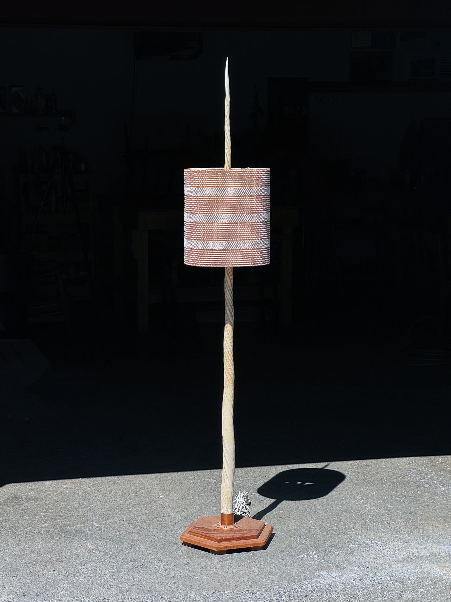 1960s Narwhal Tusk Floor Lamp in teak and copper