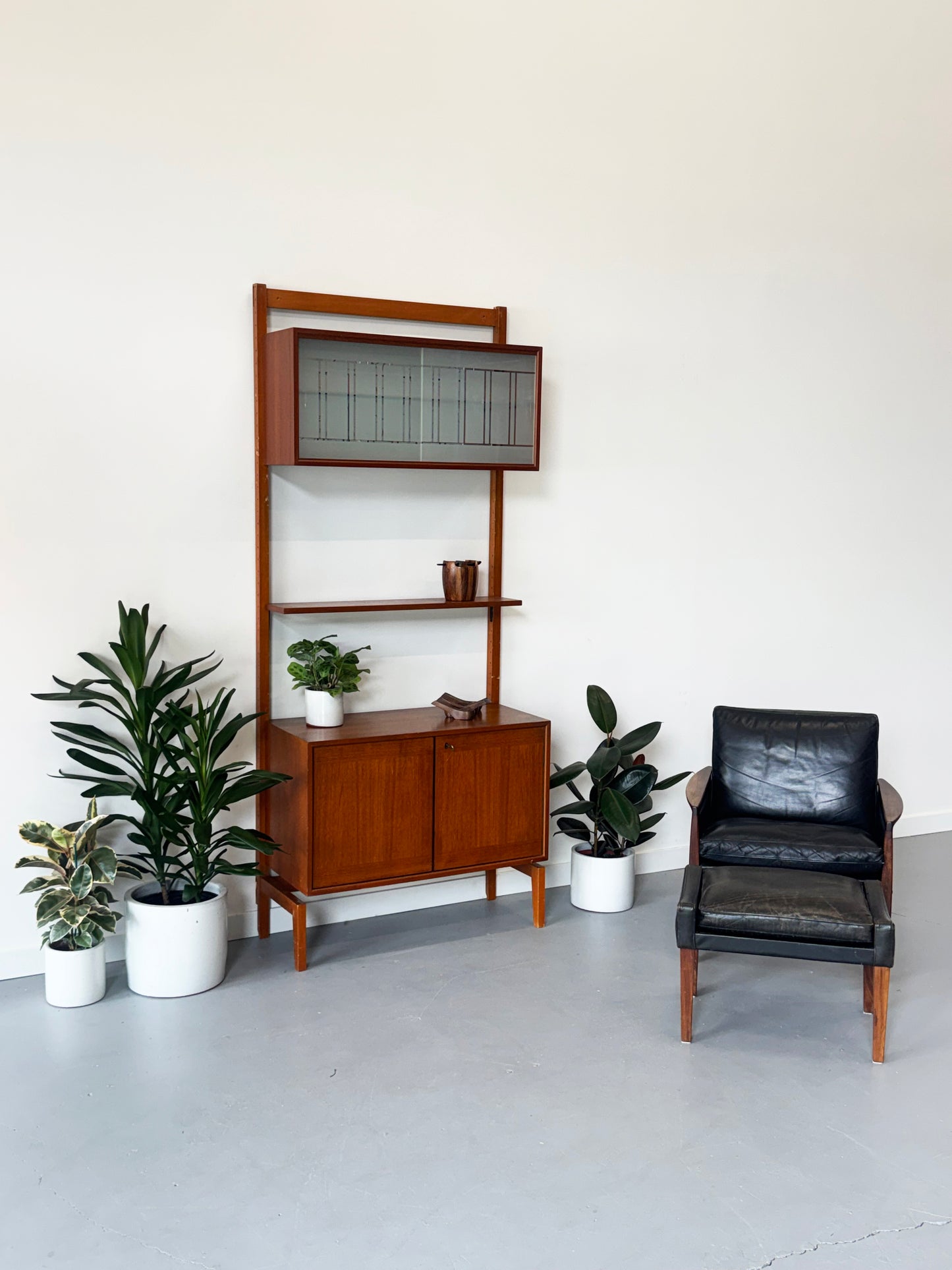1960s Norwegian Teak Freestanding Wall Unit with Bar and Display Cabinet