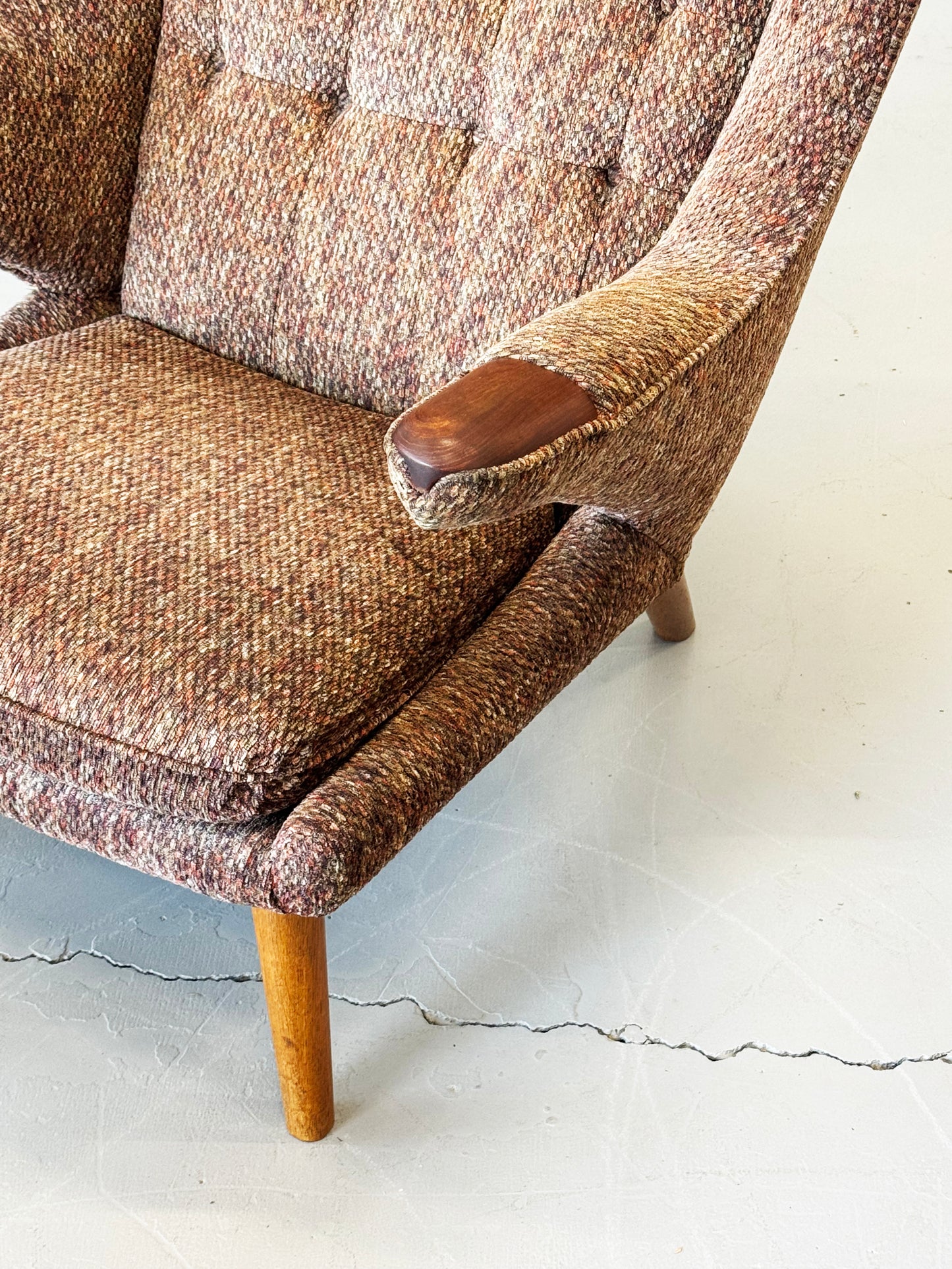 1950s Papa Bear AP19 Lounge chair and ottoman by Hans J. Wegner for A.P. Stolen in Woven Fabric