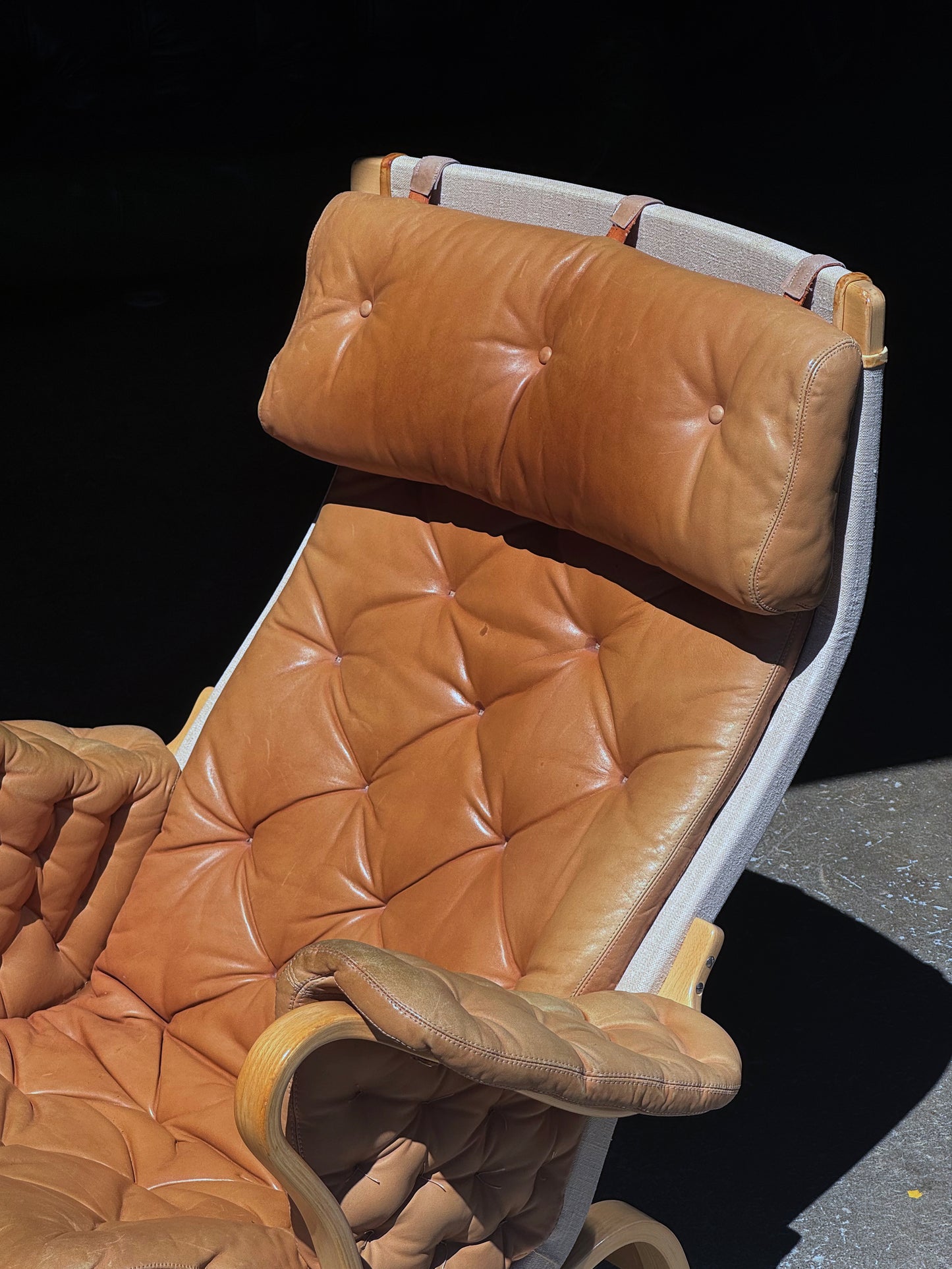 1960s Pernilla 69 Lounge Chair and Ottoman by Bruno Mathsson for DUX in beech and original leather