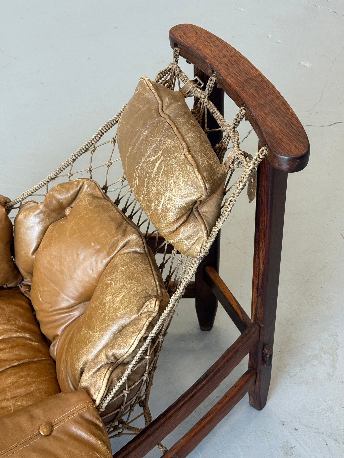 1960s Jangada Lounge Chair and Ottoman by Jean Gillon in Rosewood and original Brown Leather