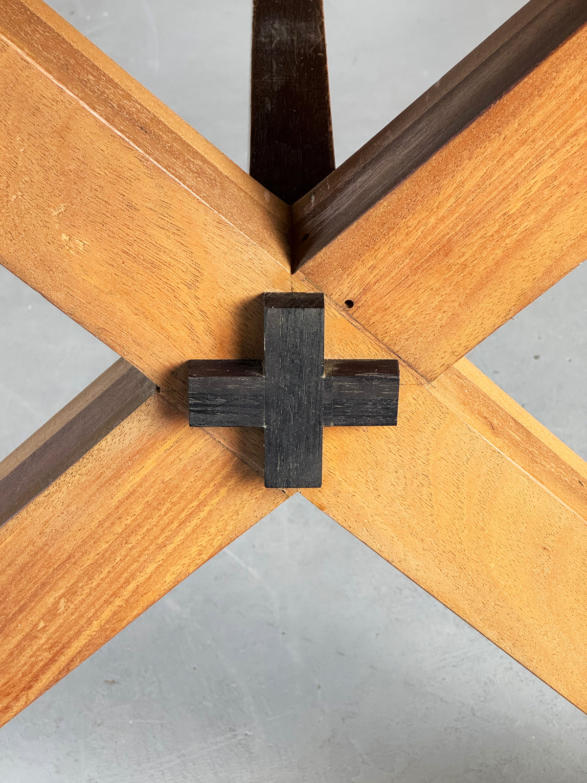 Vintage Monumental Solid Walnut and Rosewood Dining Table with X-Frame Base.