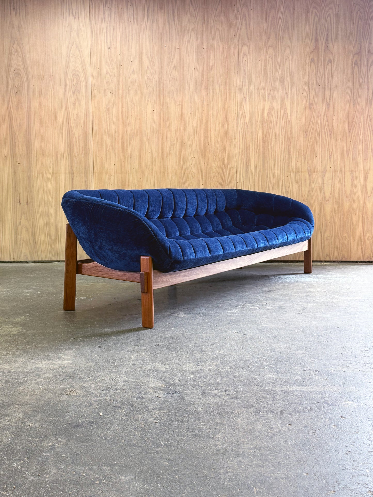 1960s Pod Sofa by R Huber in teak and blue upholstery