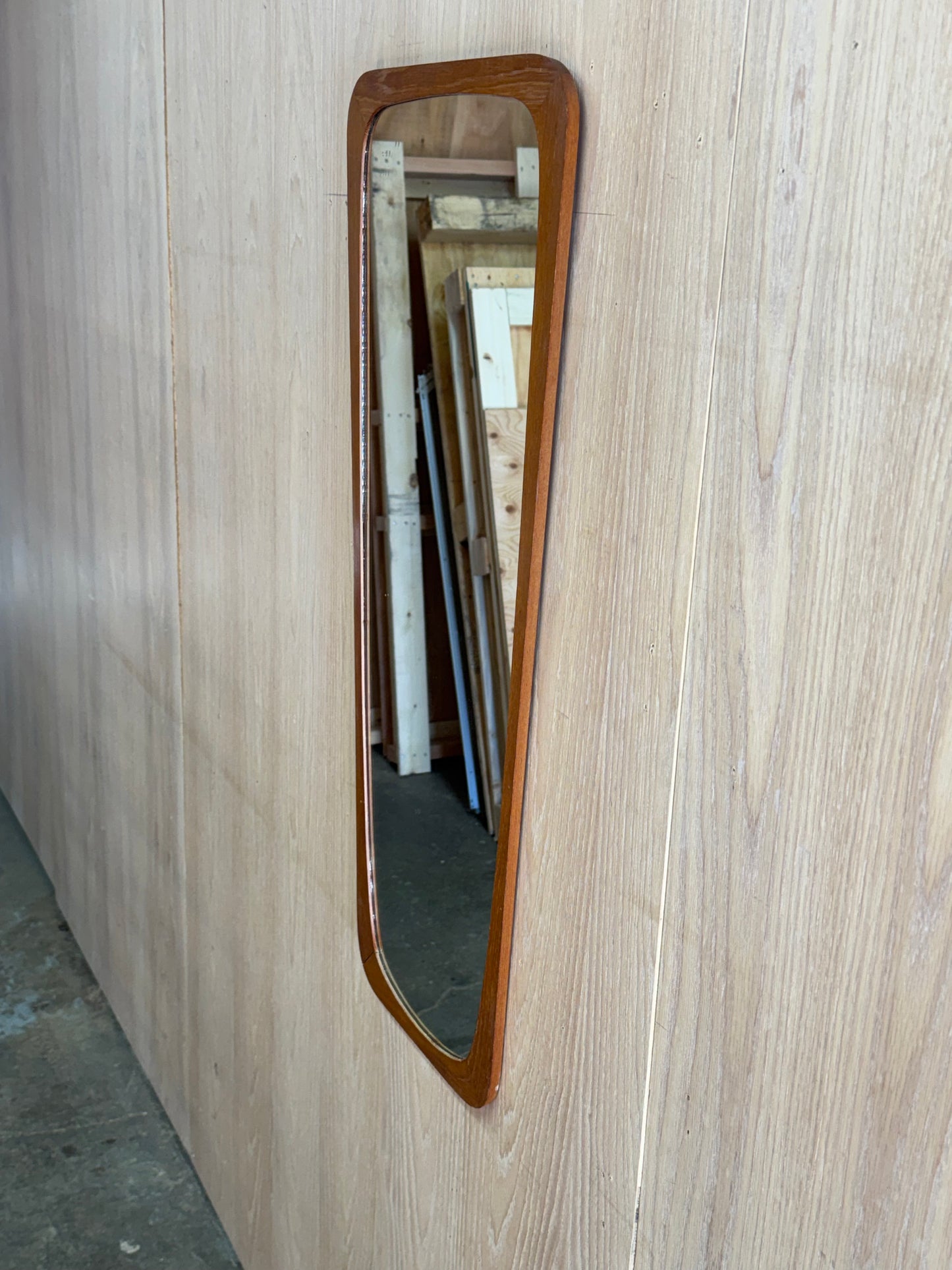 1960s Sculptural Danish Modern Wall Mirror in teak