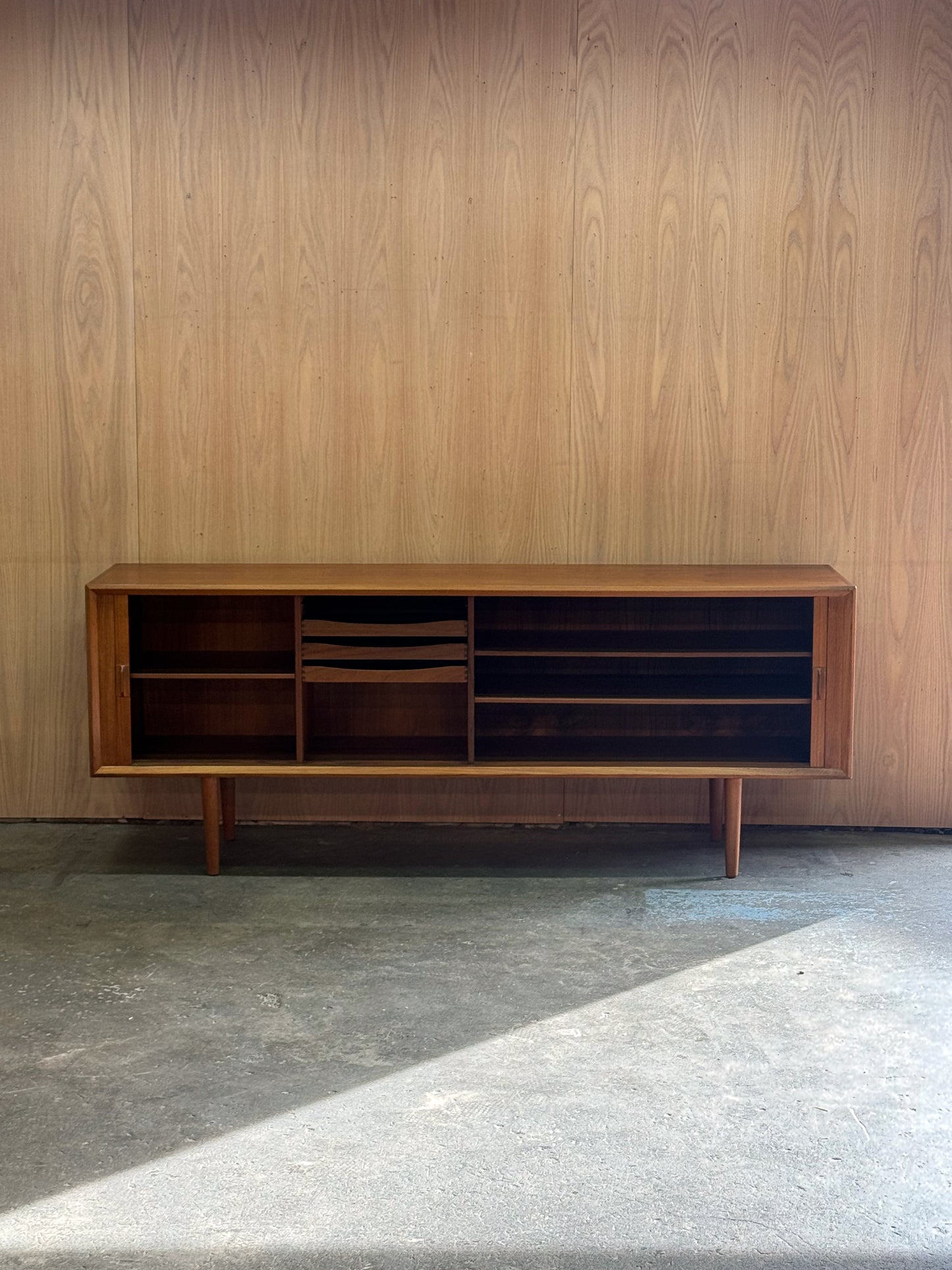 1960s Tambour Door Teak Sideboard by Svend Aage Larsen for Faarup Mobelfabrik
