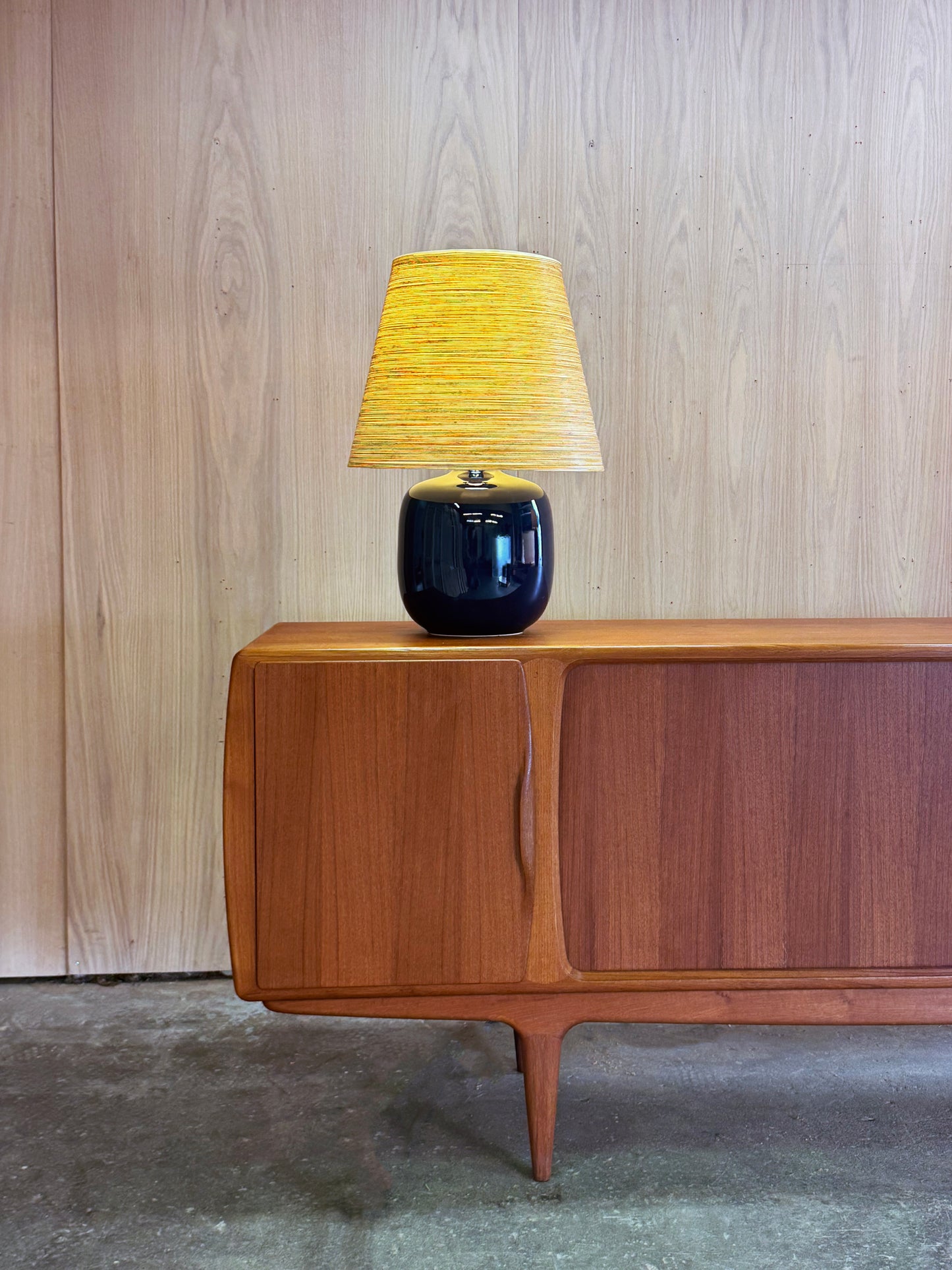 1960s Table Lamp by Lotte & Gunnar Bostlund in blue ceramic and original fiberglass shade